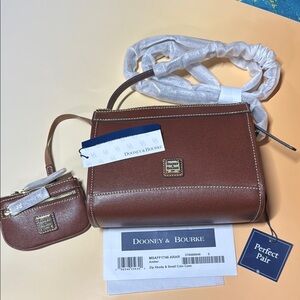 Dooney & Bourke Brown Crossbody & Small Keychain Coin Case NWT